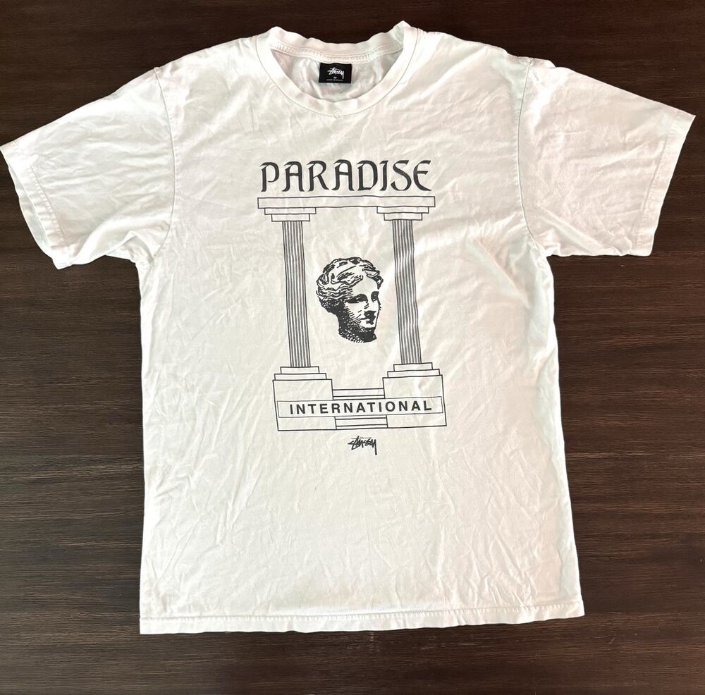 Stussy Paradise Tee T-Shirt Mens Medium White Greek Statue Graphic David Rare